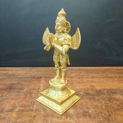 Brass Standing Garuda Idol Golden Finish 15 Inch by vendor-unknown - Hindu Gods (View 5)