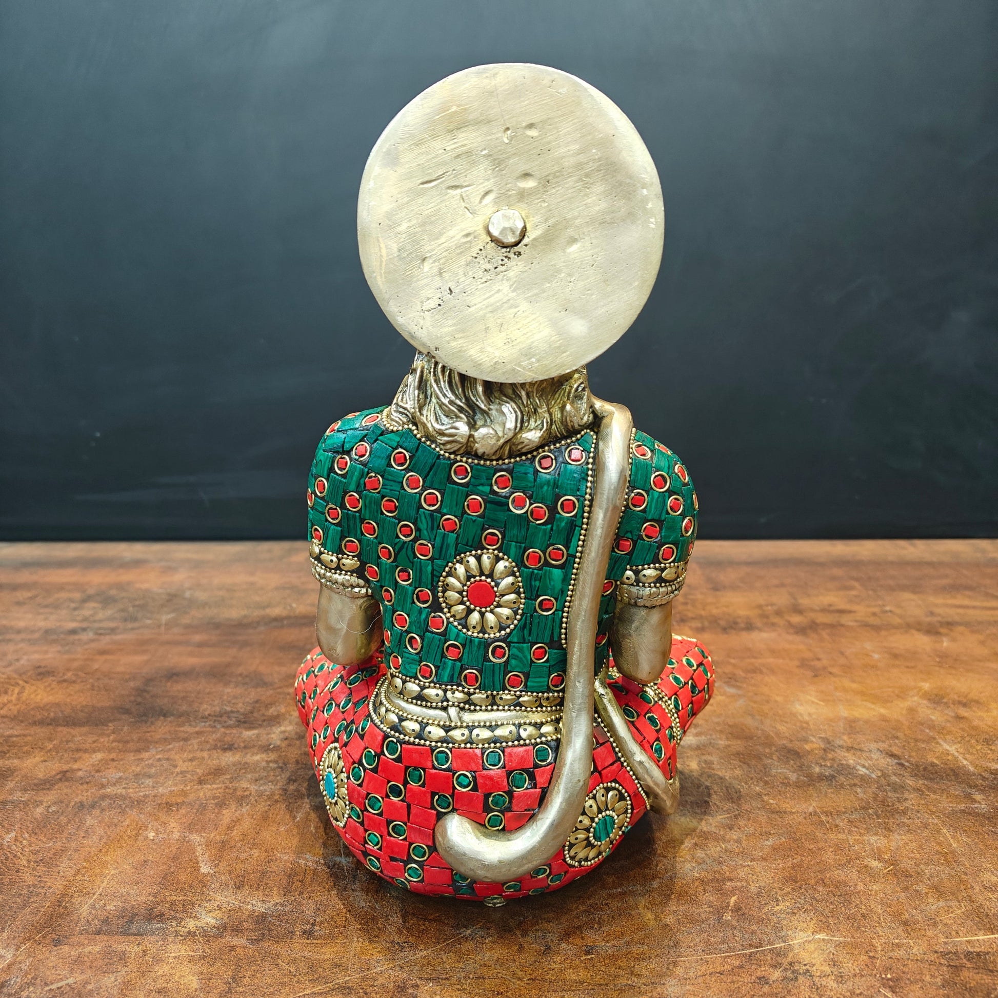 Brass Blessing Hanuman Idol Stone Work For Home Decor 11 Inch - Image 6