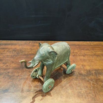 Brass Vintage Elephant Statue On Wheels Green Patina Finish 10 Inch by vendor-unknown - Decor (View 5)