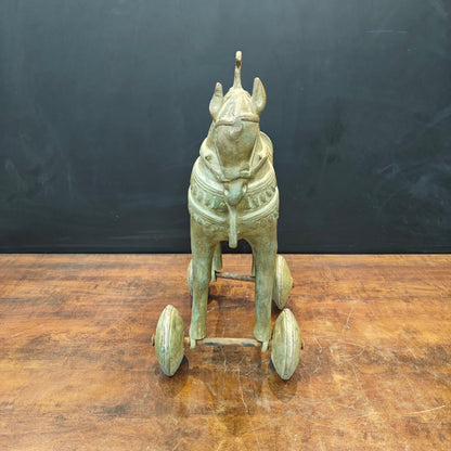 Brass Vintage Horse Statue On Wheels Green Patina Finish 18 Inch by vendor-unknown - Decor (View 5)