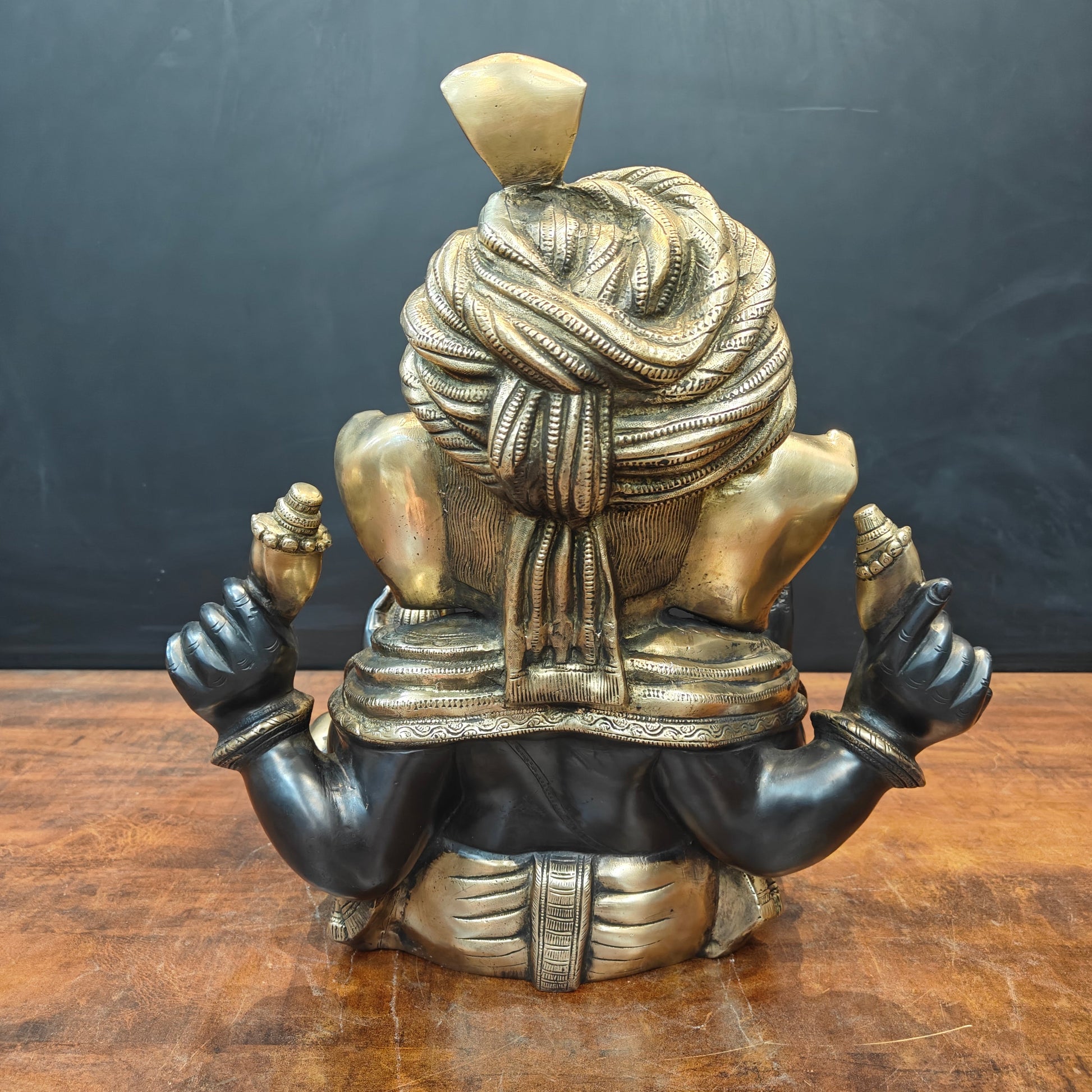 Brass Turbaned Ganesha Statue Black Gold Finish 17 Inch - Image 7