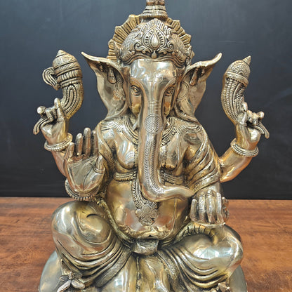 Brass Ganesha Idol Seated On Base Golden Finish 21 Inch by vendor-unknown - Hindu Gods (View 2)