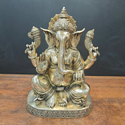 Brass Ganesha Idol Seated On Base Golden Finish 21 Inch by vendor-unknown - Hindu Gods (View 3)