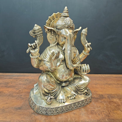 Brass Ganesha Idol Seated On Base Golden Finish 21 Inch by vendor-unknown - Hindu Gods (View 5)