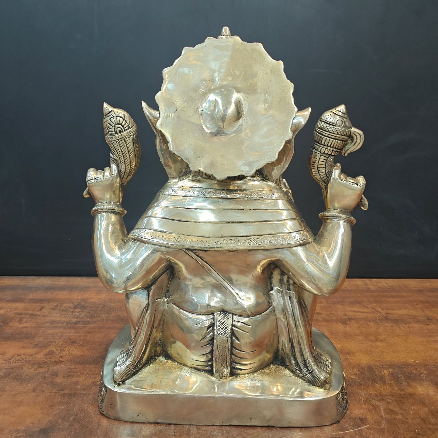 Brass Ganesha Idol Seated On Base Golden Finish 21 Inch