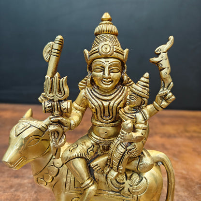 Brass Fine Shiva Parvati Idols Seated on Nandi 8 Inch by vendor-unknown - Hindu Gods (View 2)