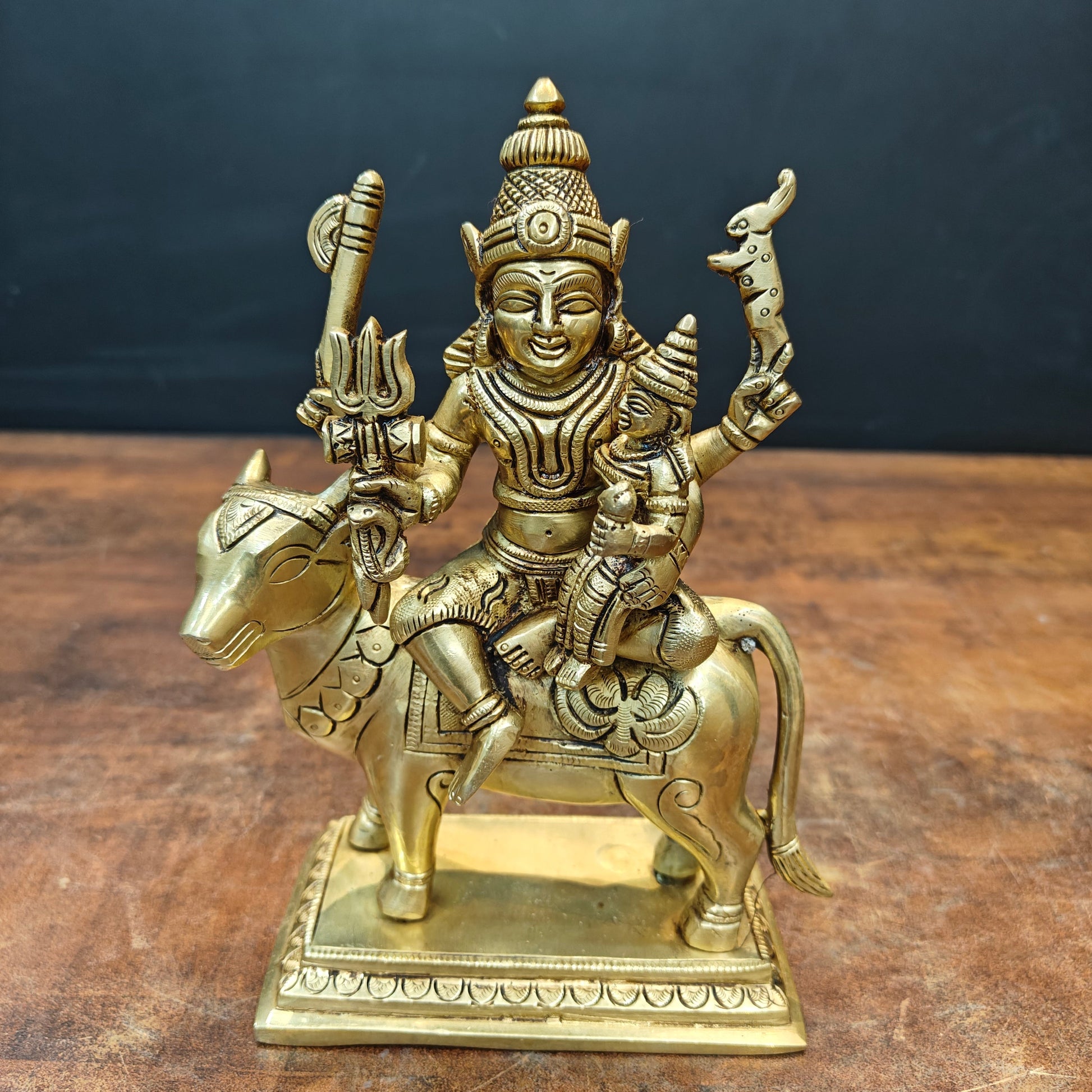 Brass Fine Shiva Parvati Idols Seated on Nandi 8 Inch - Image 3