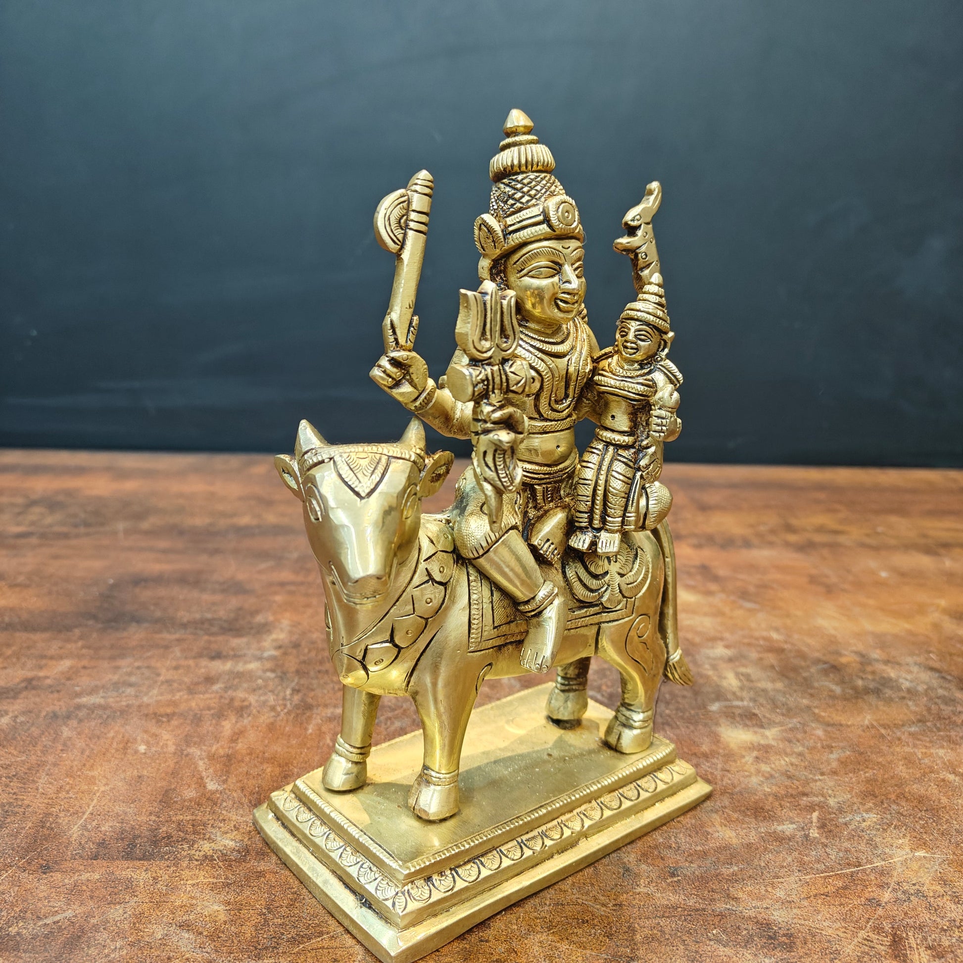Brass Fine Shiva Parvati Idols Seated on Nandi 8 Inch - Image 4