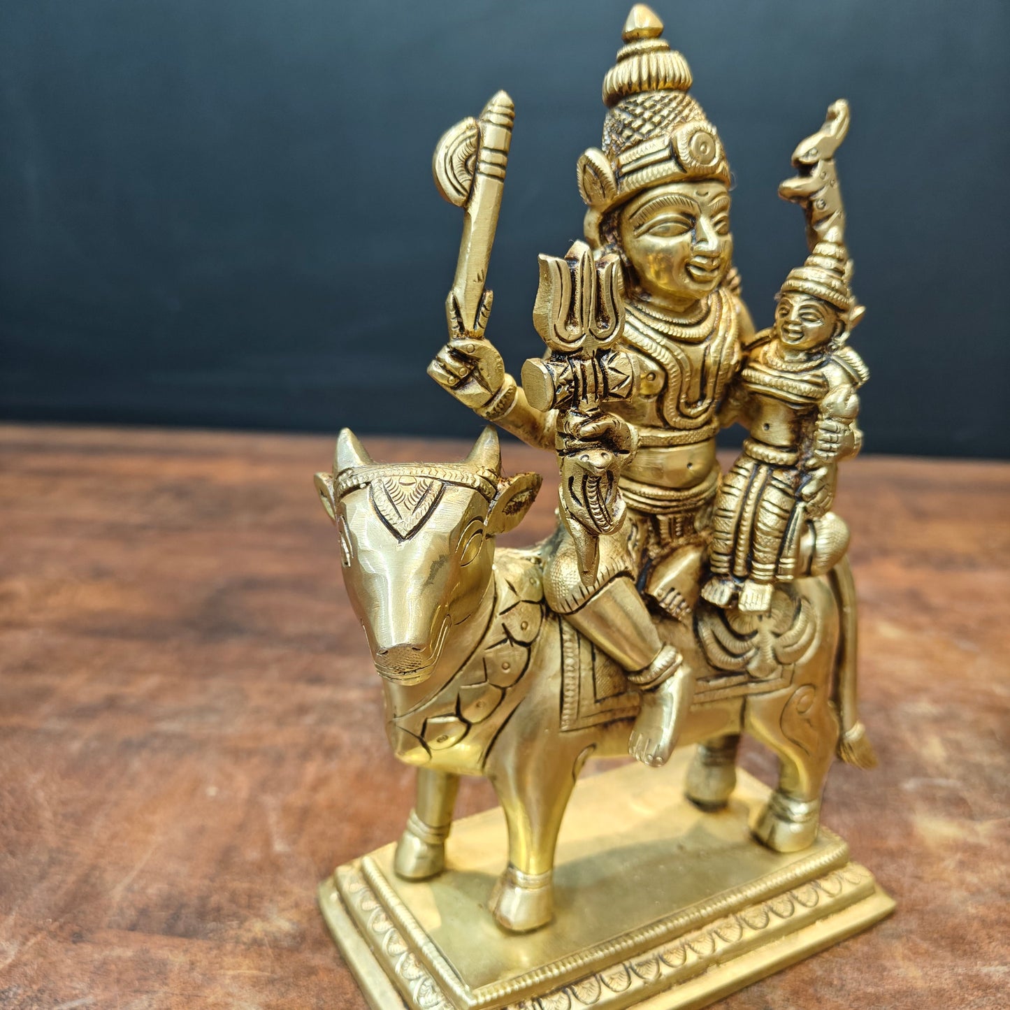 Brass Fine Shiva Parvati Idols Seated on Nandi 8 Inch
