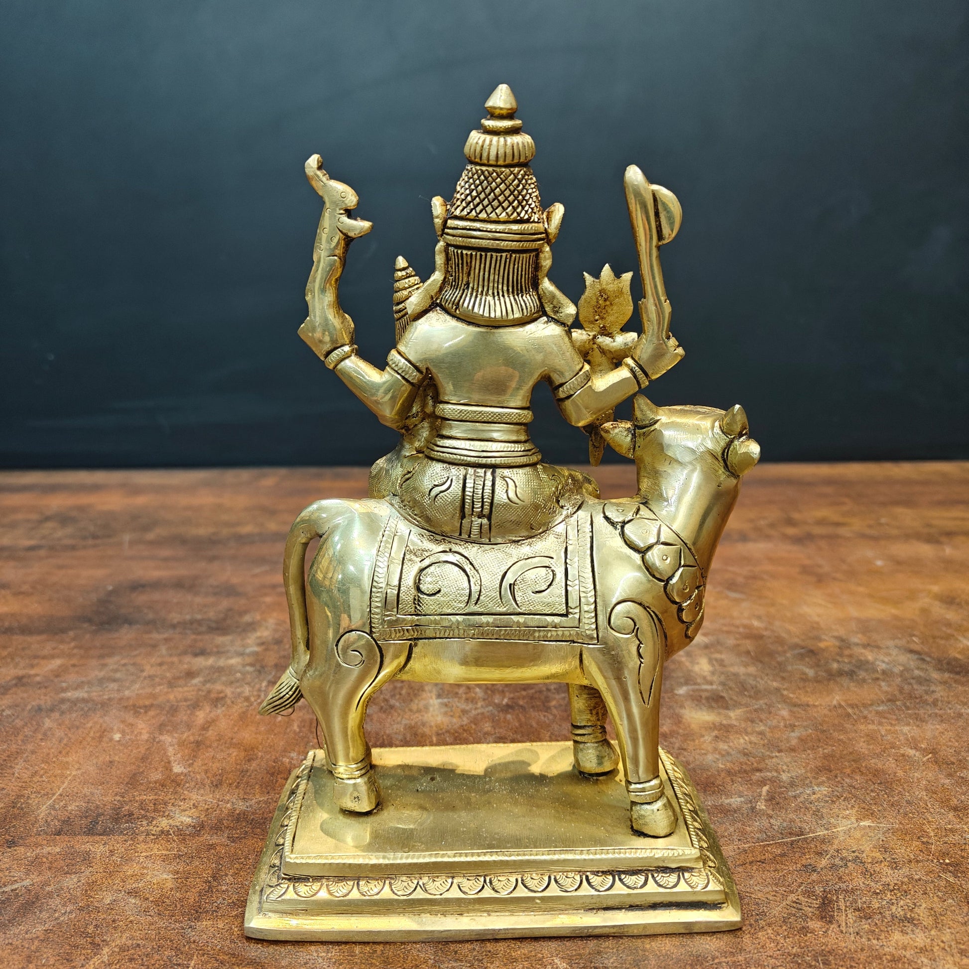 Brass Fine Shiva Parvati Idols Seated on Nandi 8 Inch - Image 6