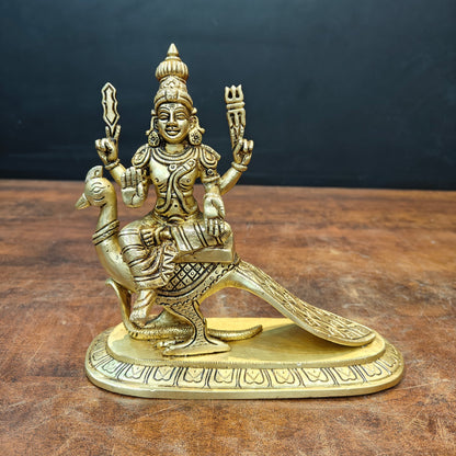 Brass Fine Kartikeya Murugan Idol Seated on Peacock 8 Inch by vendor-unknown - Hindu Gods (View 3)