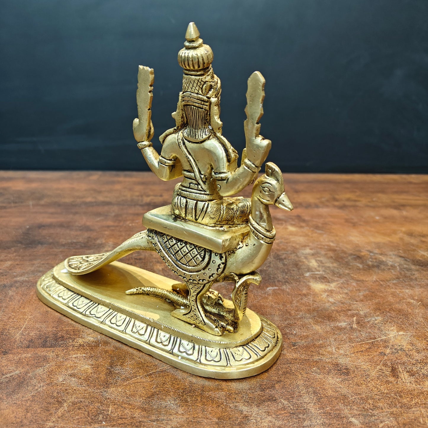 Brass Fine Kartikeya Murugan Idol Seated on Peacock 8 Inch