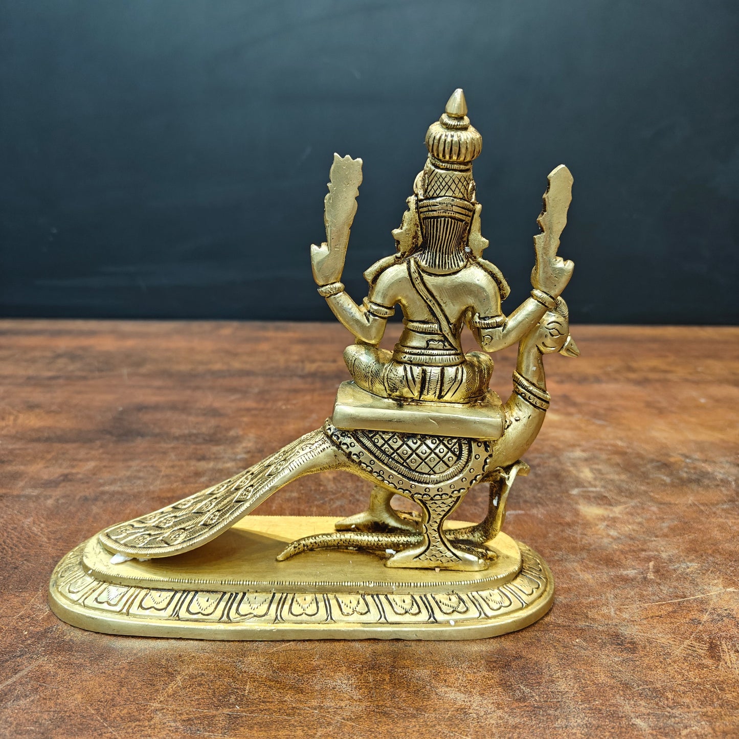 Brass Fine Kartikeya Murugan Idol Seated on Peacock 8 Inch