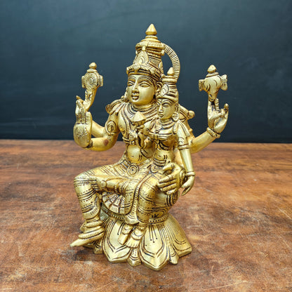 Brass Fine Vishnu Lakshmi Idols Seated On Lotus Golden Finish 9 Inch by vendor-unknown - Hindu Gods (View 6)