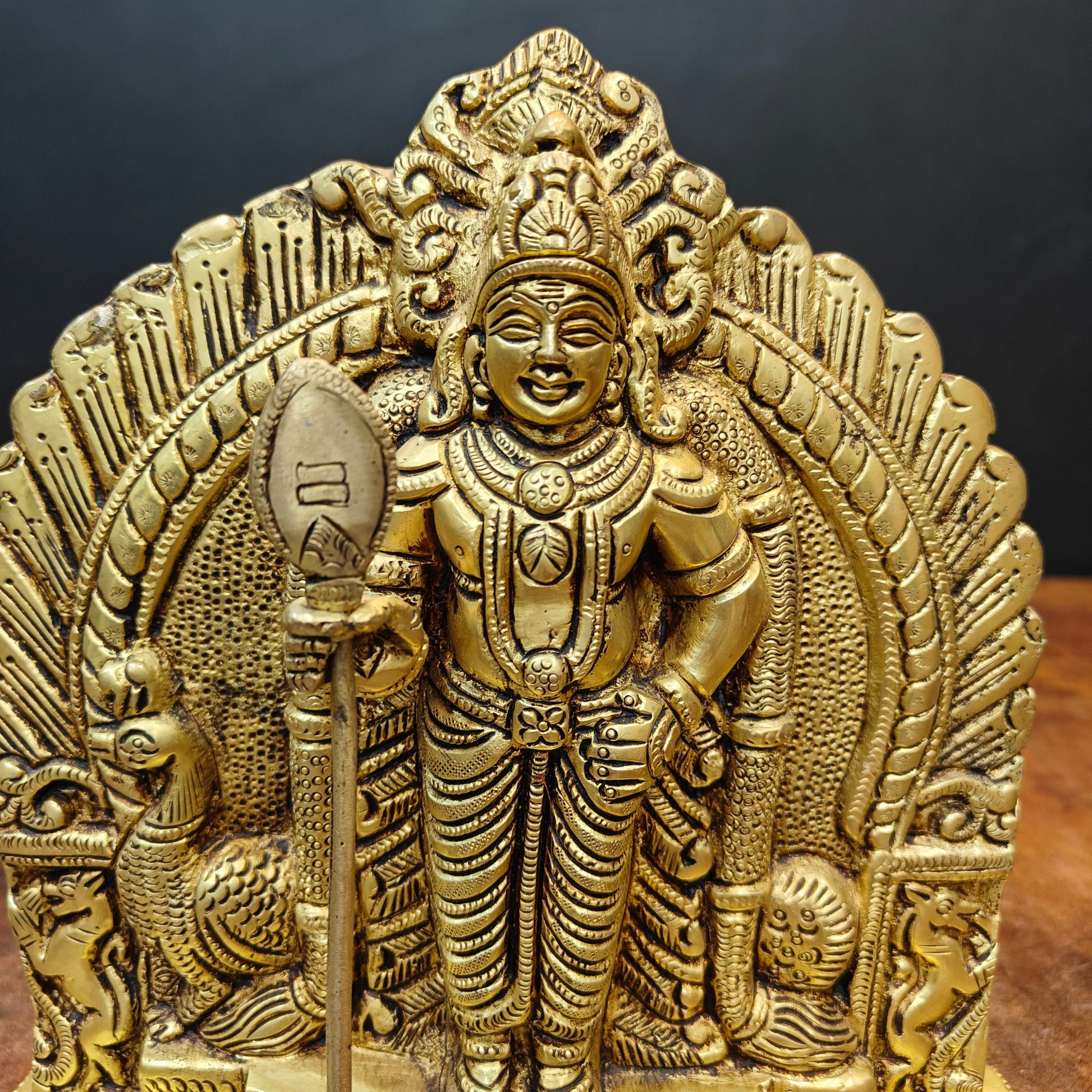 Brass Fine Kartikeya Murugan Idol Golden Finish 9 Inch - Image 2