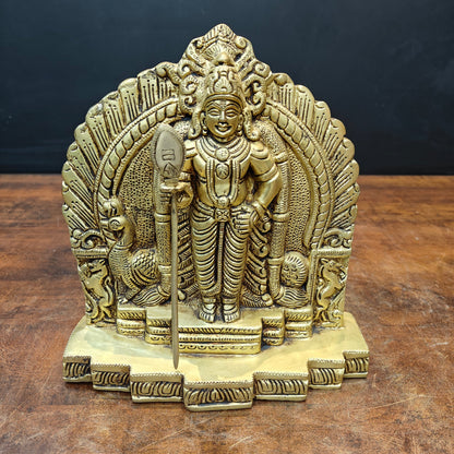 Brass Fine Kartikeya Murugan Idol Golden Finish 9 Inch by vendor-unknown - Hindu Gods (View 3)