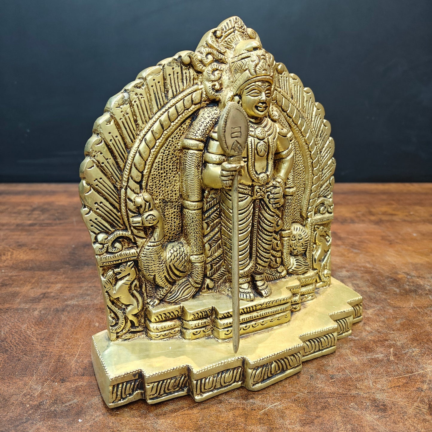 Brass Fine Kartikeya Murugan Idol Golden Finish 9 Inch