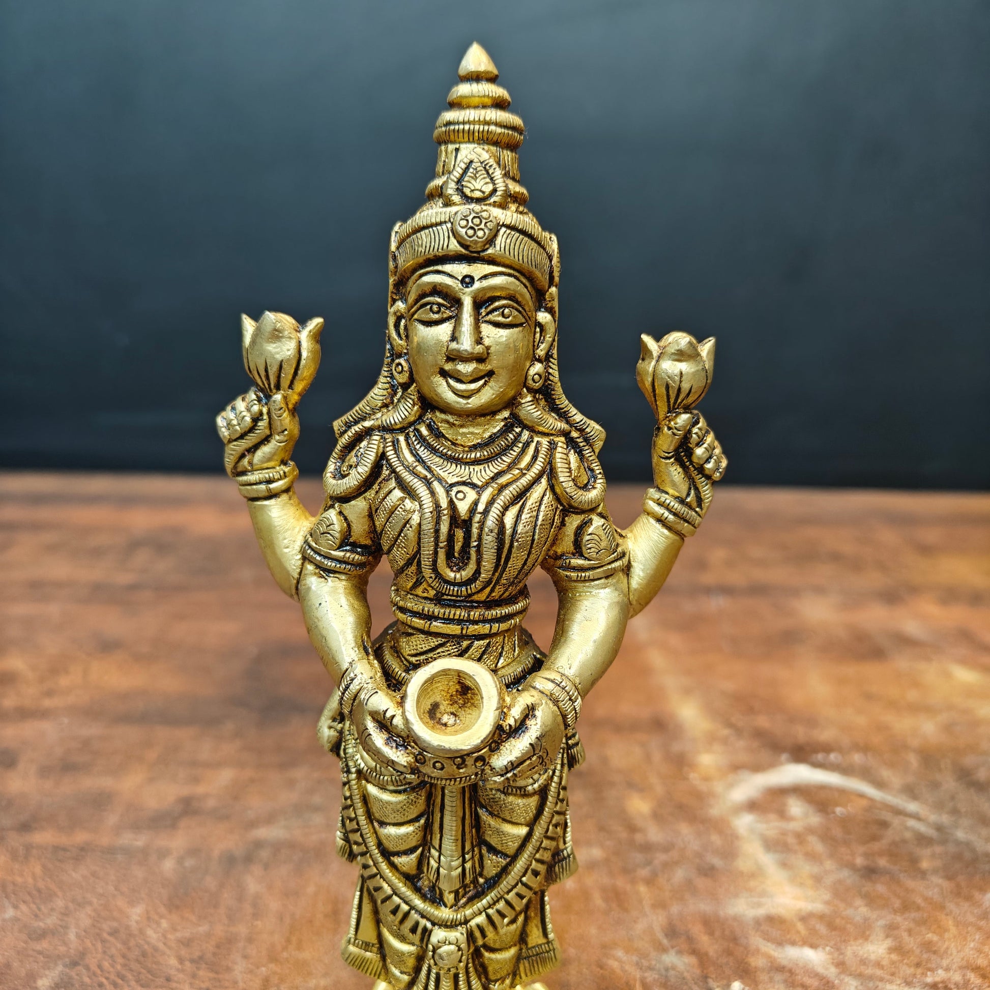 Brass Fine Standing Goddess Lakshmi Idol 8 Inch - Image 2