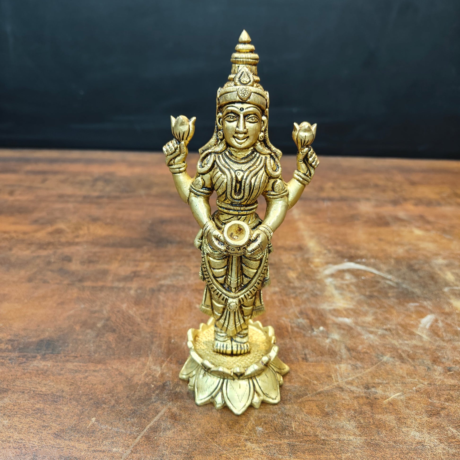 Brass Fine Standing Goddess Lakshmi Idol 8 Inch - Image 3