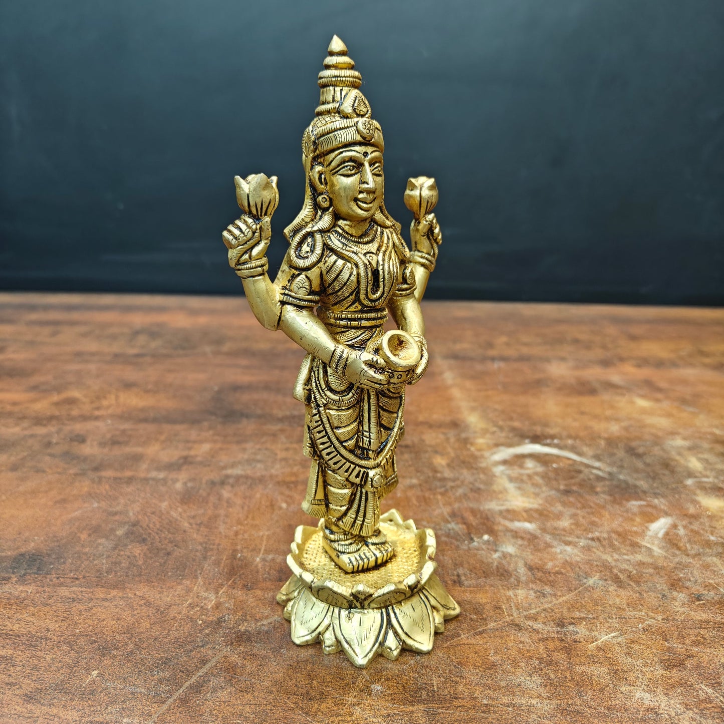 Brass Fine Standing Goddess Lakshmi Idol 8 Inch