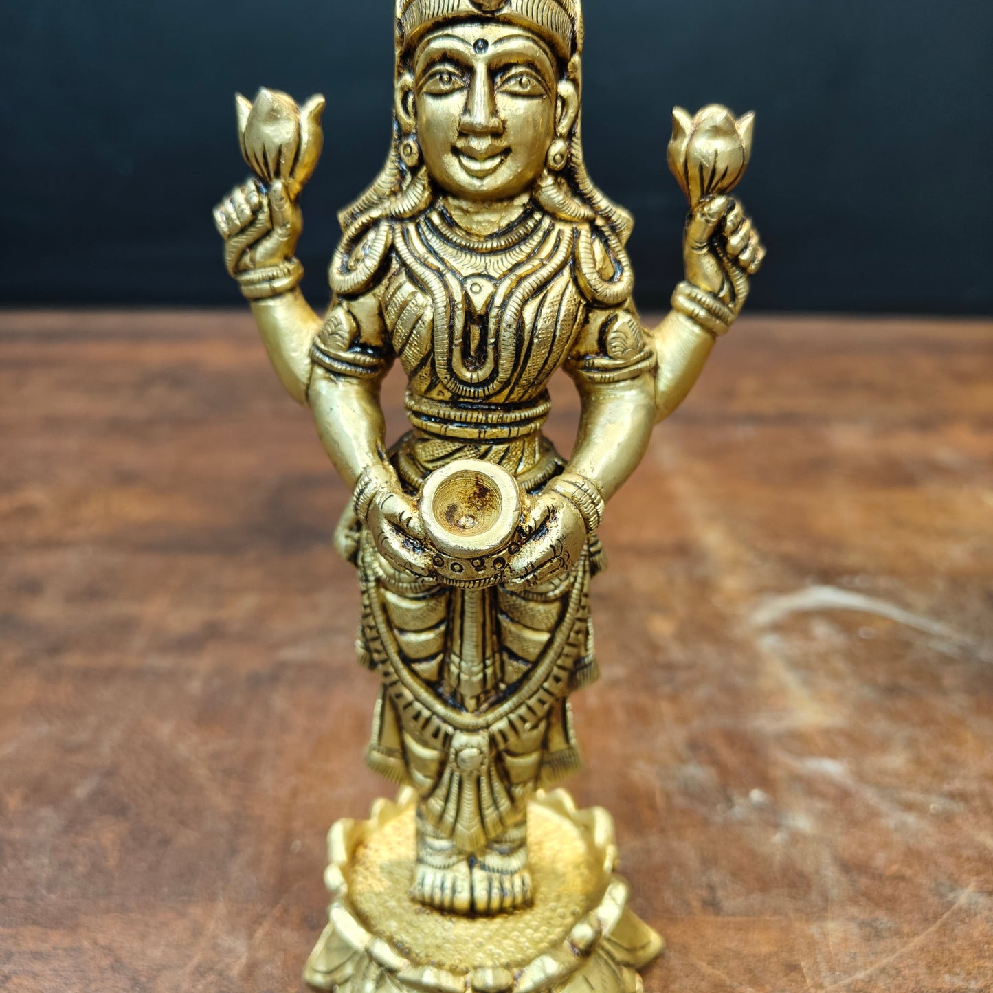 Brass Fine Standing Goddess Lakshmi Idol 8 Inch