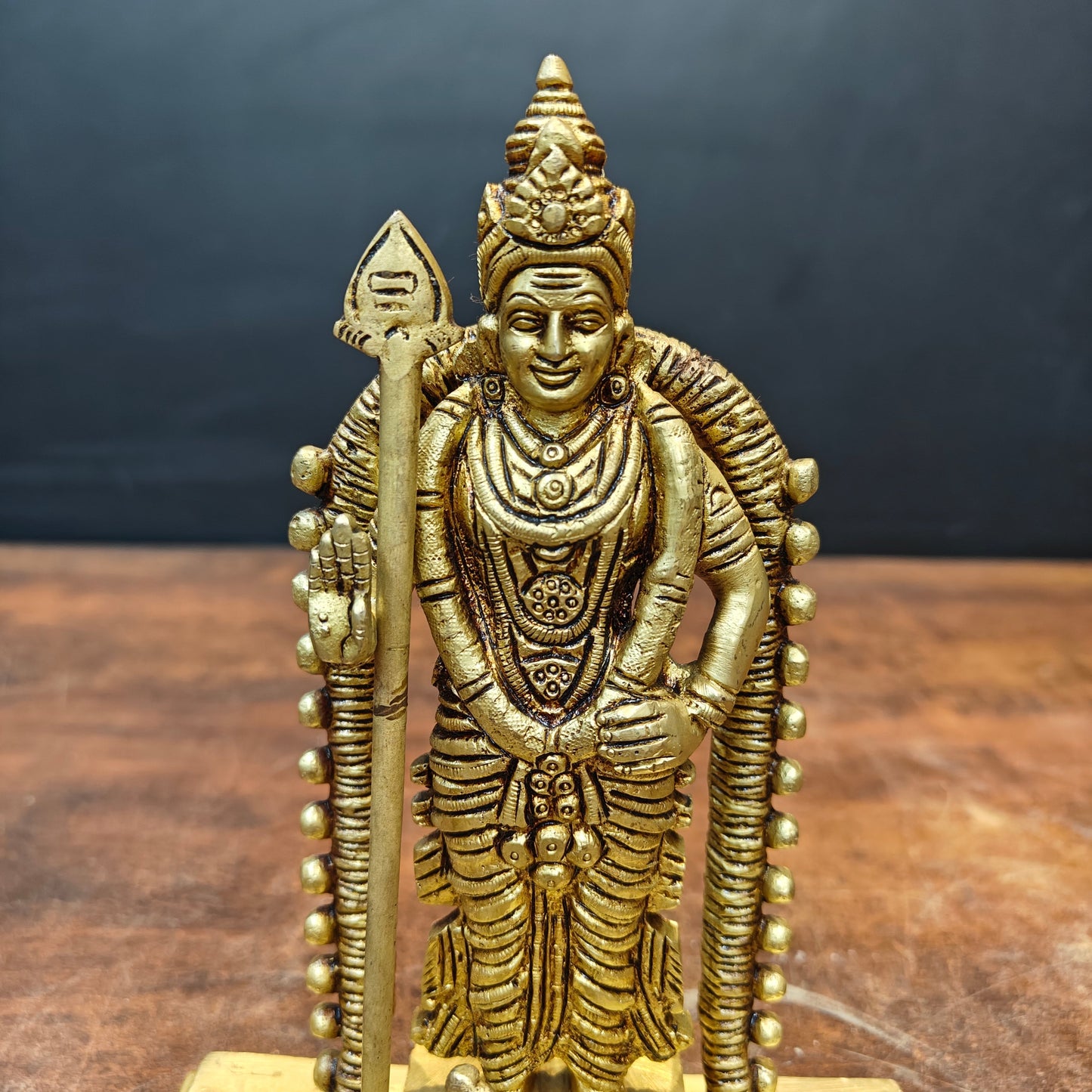 Brass Fine Murugan Swamy Kartikeya Idol Golden Finish 7.5 Inch