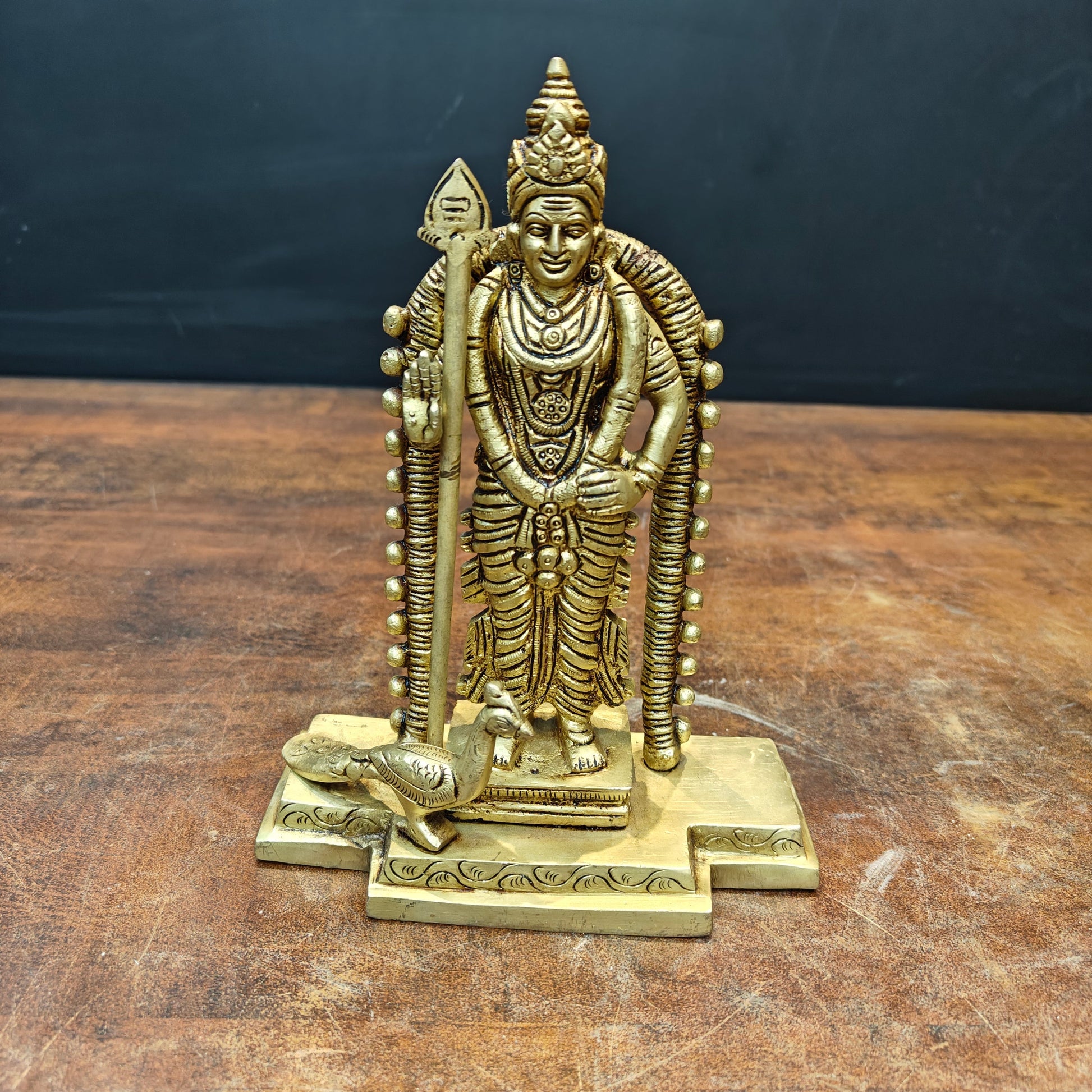 Brass Fine Murugan Swamy Kartikeya Idol Golden Finish 7.5 Inch - Image 3