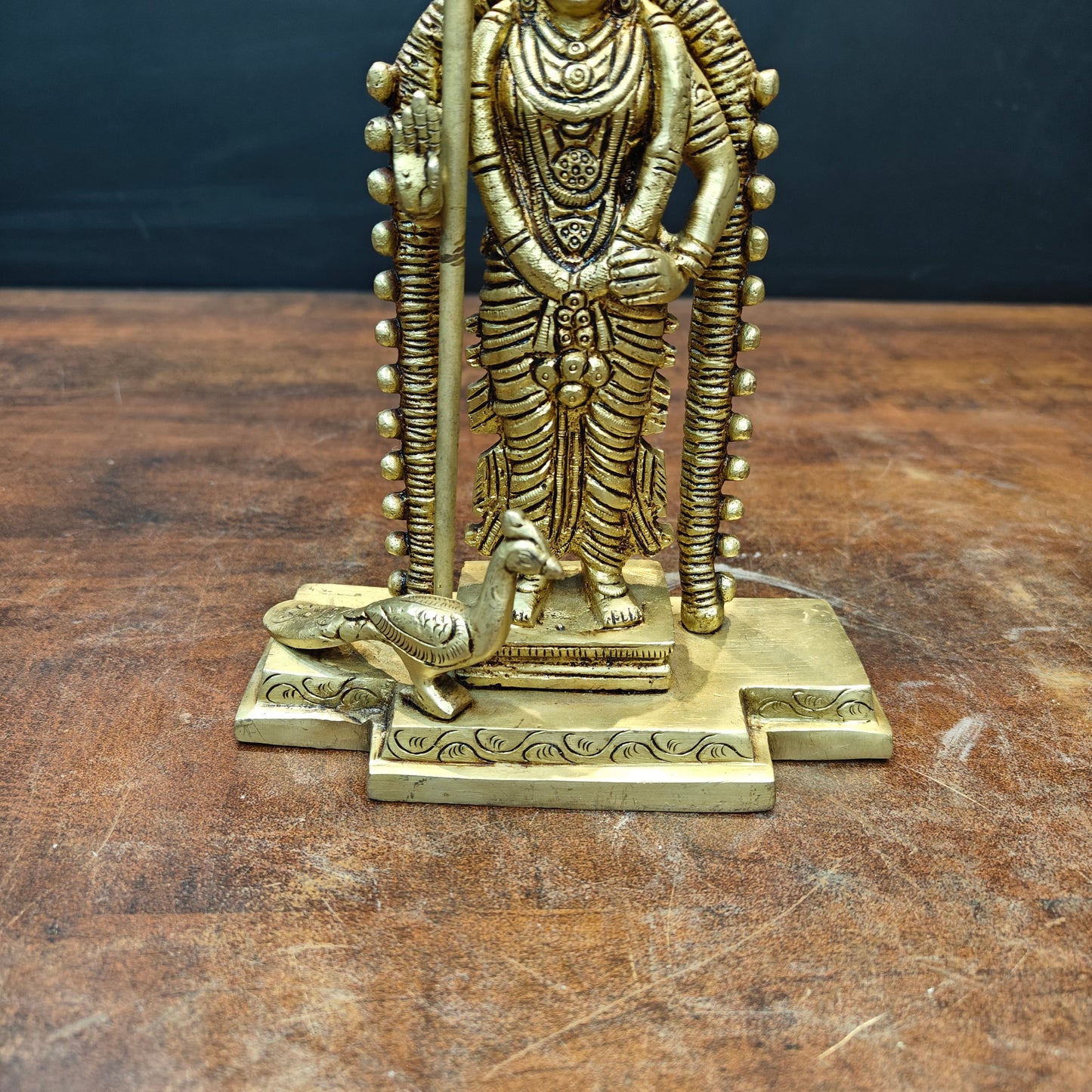 Brass Fine Murugan Swamy Kartikeya Idol Golden Finish 7.5 Inch