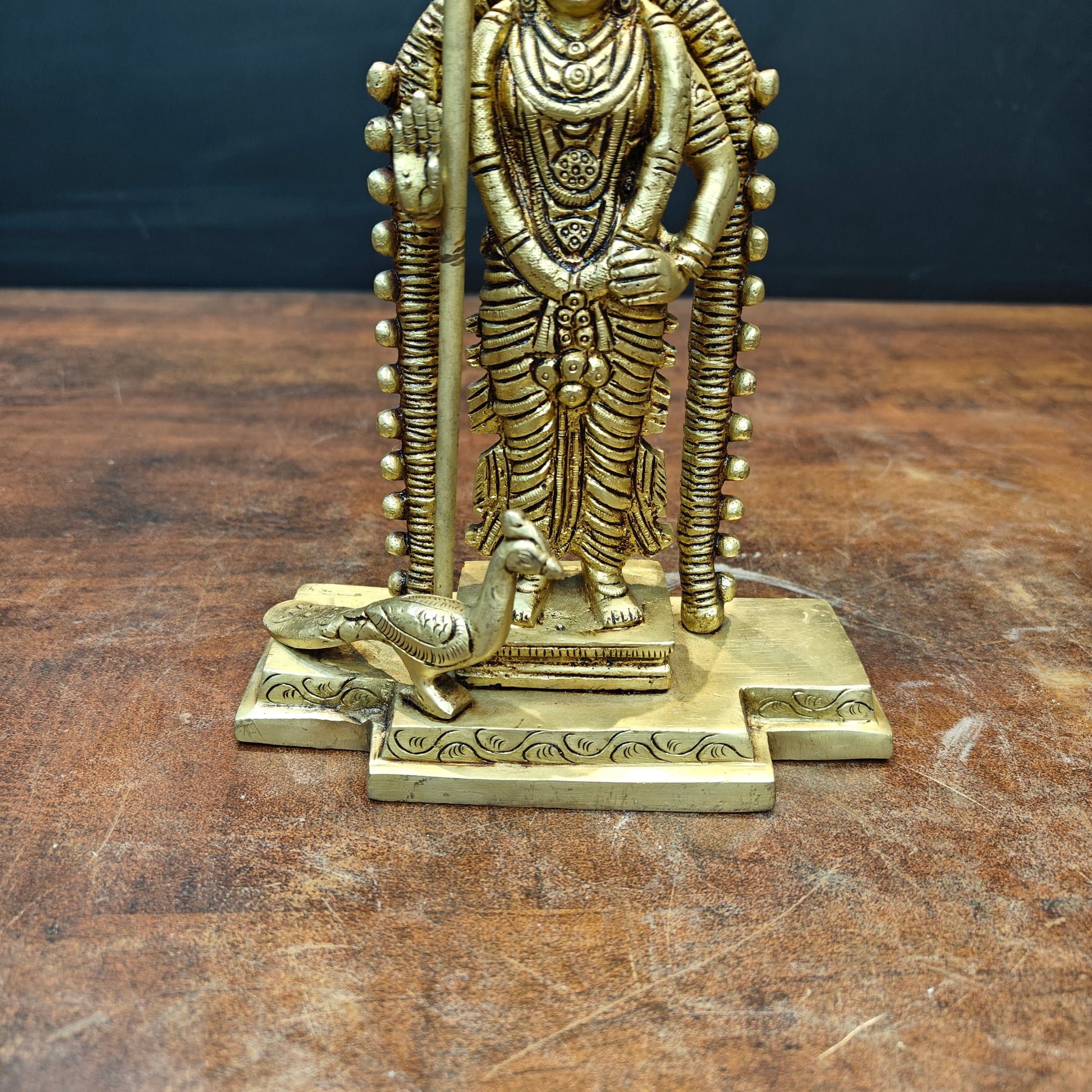 Brass Fine Murugan Swamy Kartikeya Idol Golden Finish 7.5 Inch - Image 4
