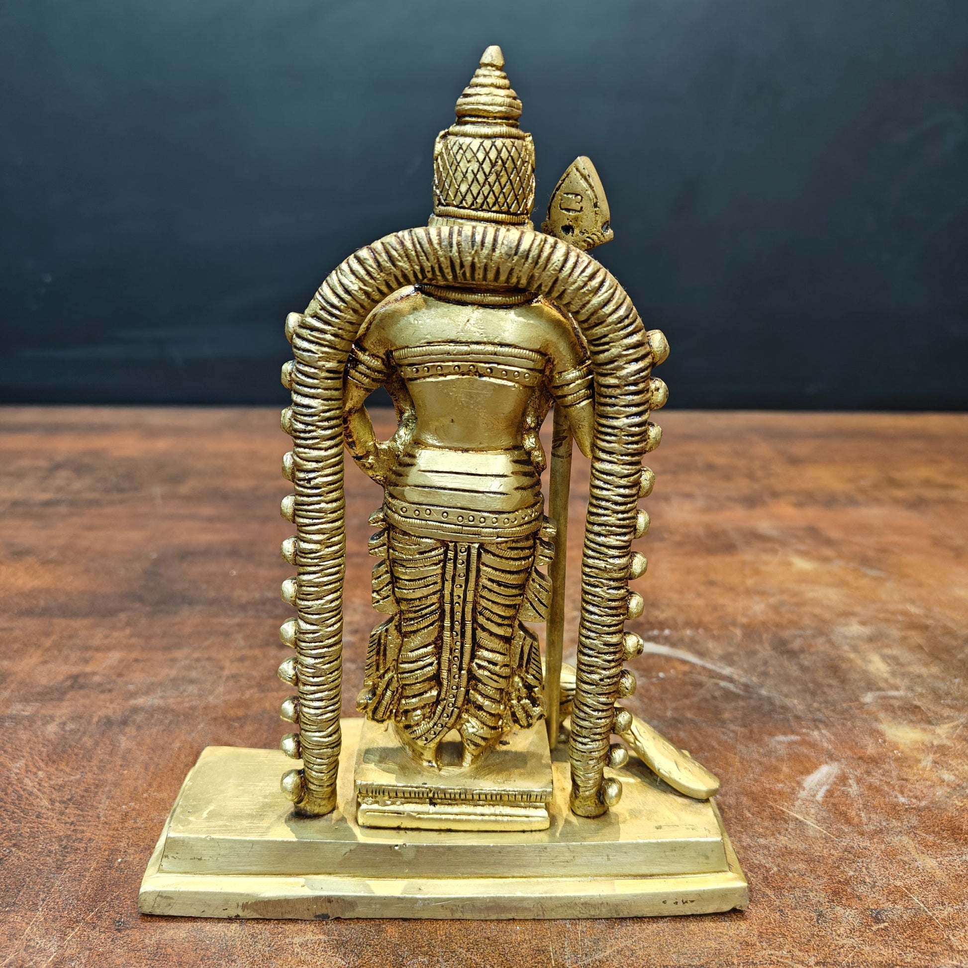 Brass Fine Murugan Swamy Kartikeya Idol Golden Finish 7.5 Inch - Image 5