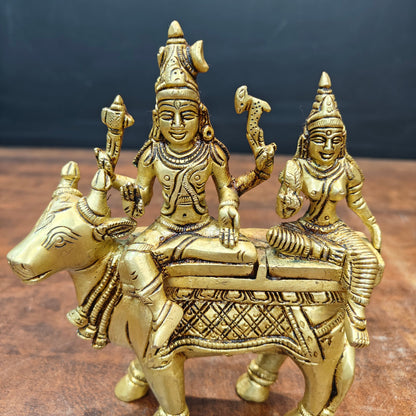 Brass Fine Exquisite Shiva Parvati Statue Seated on Nandi 6.5 Inch by vendor-unknown - Hindu Gods (View 2)