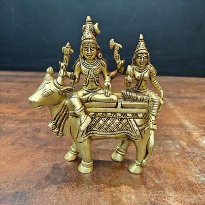 Brass Fine Exquisite Shiva Parvati Statue Seated on Nandi 6.5 Inch by vendor-unknown - Hindu Gods (View 3)