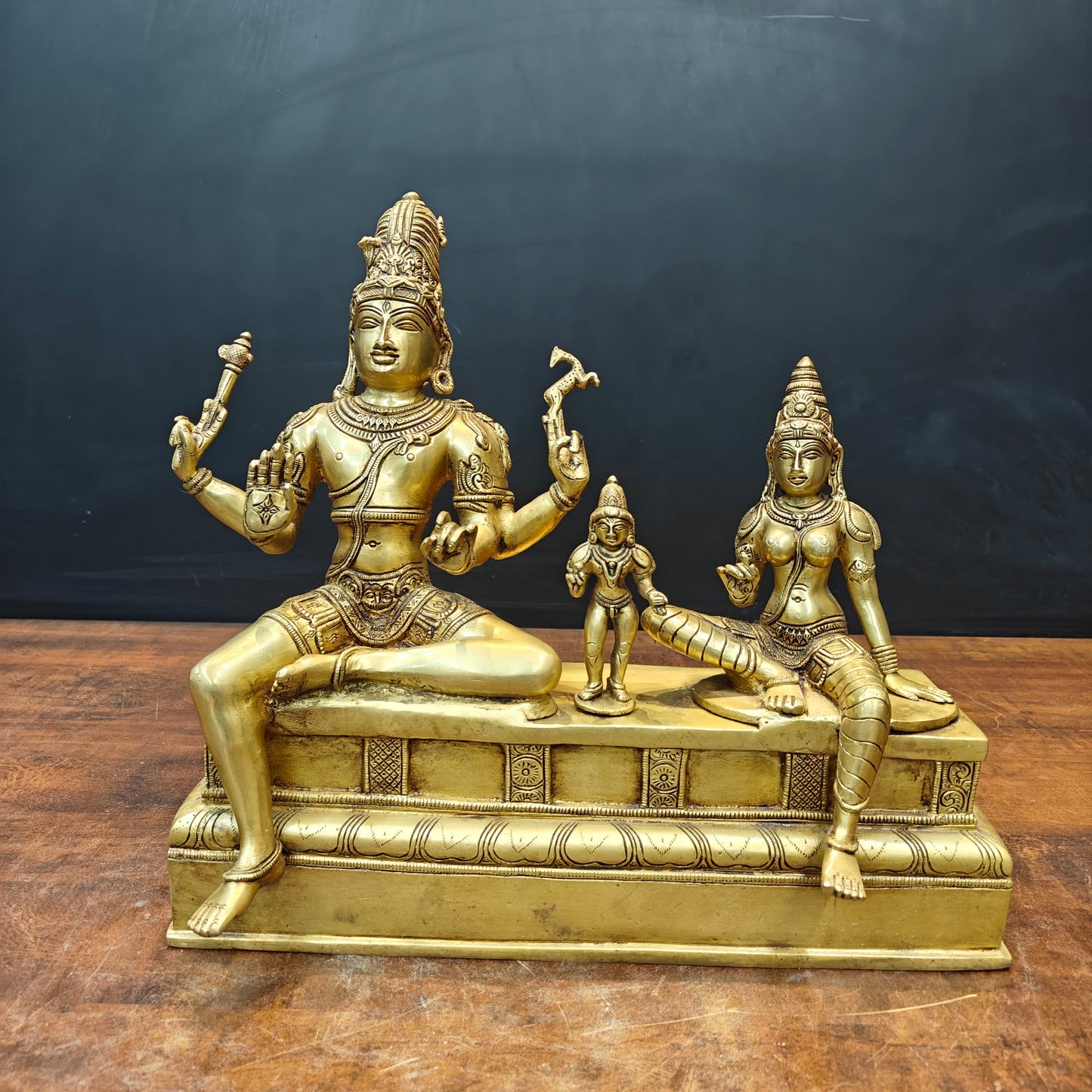 Brass Fine Somaskanda Statue Lord Shiva Parvati With Murugan 13 Inch