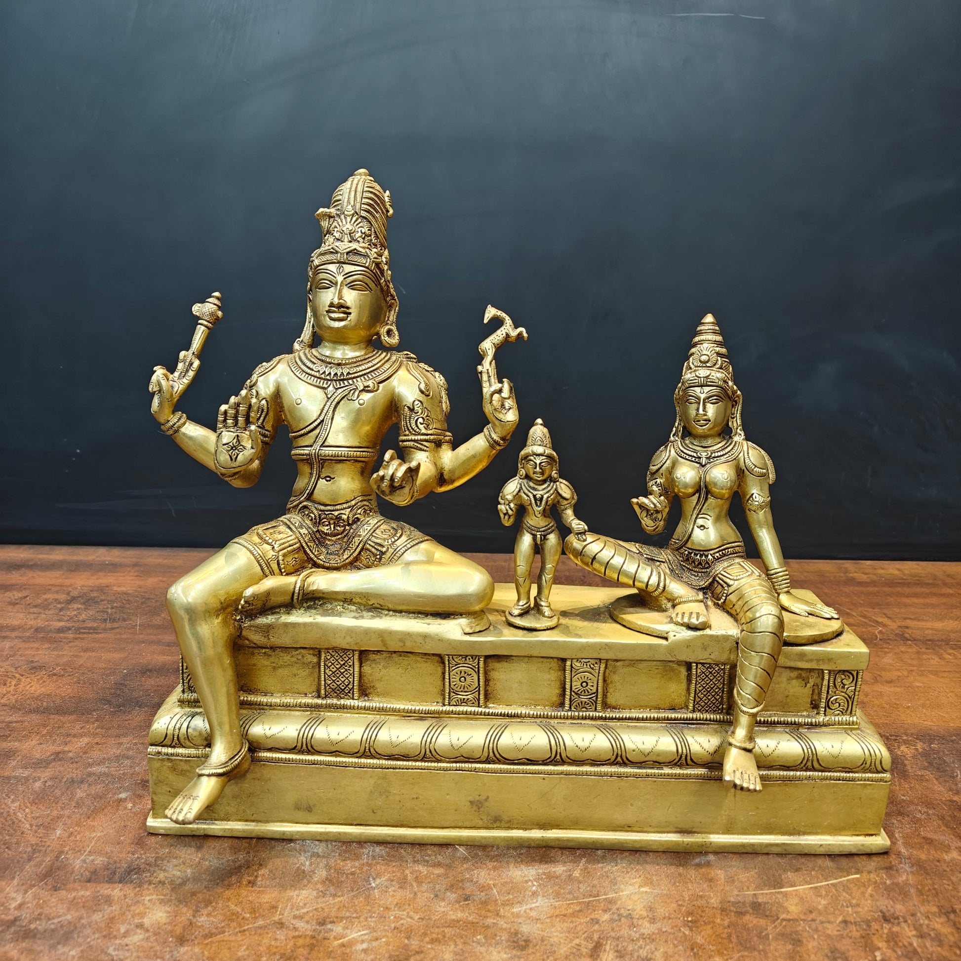 Brass Fine Somaskanda Statue Lord Shiva Parvati With Murugan 13 Inch - Image 3