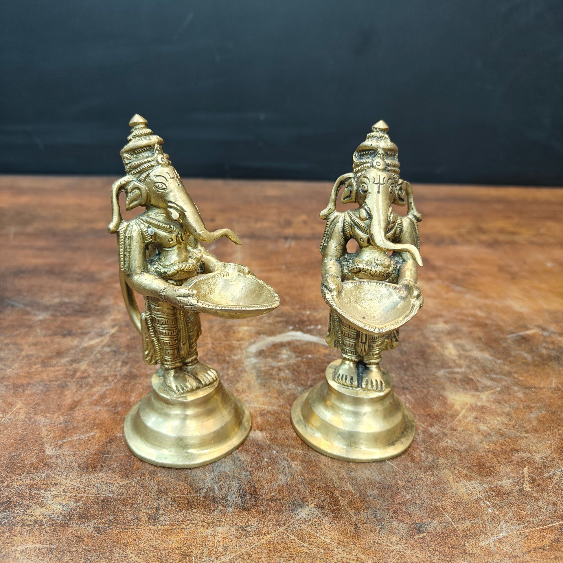 Brass Fine Ganesha Diya Pair For Home Temple Religious Decor Showpiece 5 Inch - Image 3