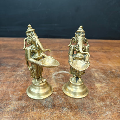 Brass Fine Ganesha Diya Pair For Home Temple Religious Decor Showpiece 5 Inch by vendor-unknown - Spiritual (View 3)