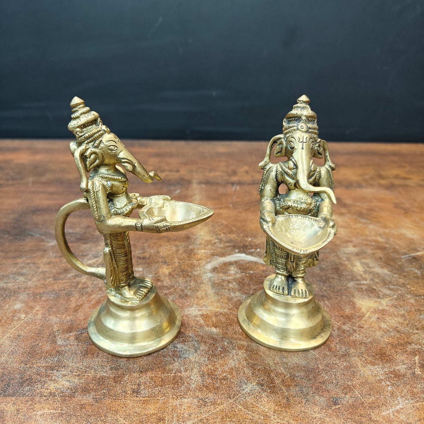 Brass Fine Ganesha Diya Pair For Home Temple Religious Decor Showpiece 5 Inch