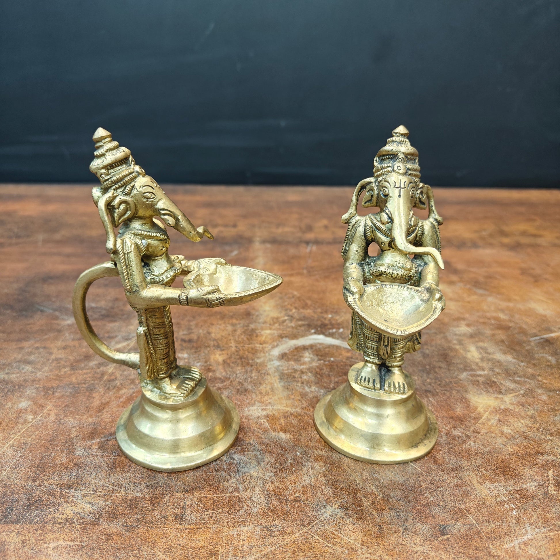 Brass Fine Ganesha Diya Pair For Home Temple Religious Decor Showpiece 5 Inch - Image 4