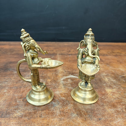 Brass Fine Ganesha Diya Pair For Home Temple Religious Decor Showpiece 5 Inch by vendor-unknown - Spiritual (View 4)