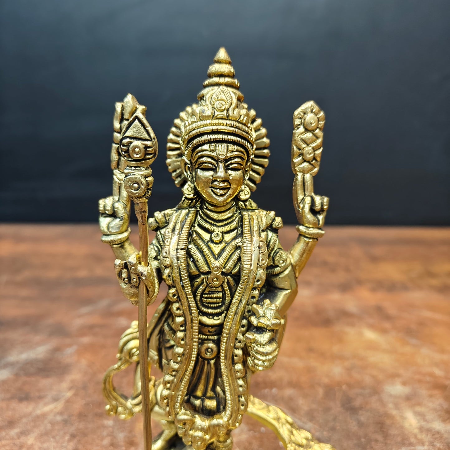 Brass Fine Small Murugan Swamy Kartikeya Idol Golden Finish 7 Inch
