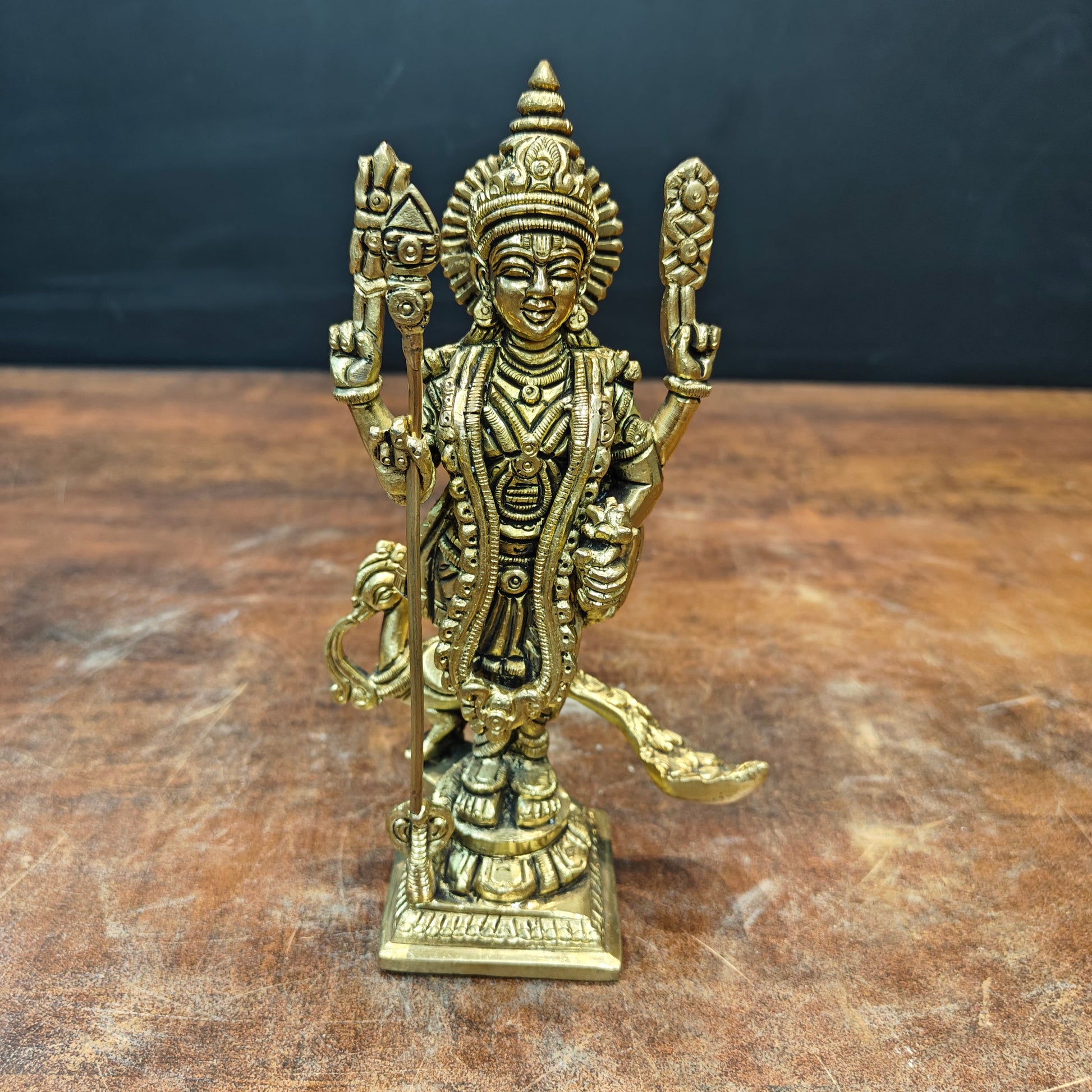 Brass Fine Small Murugan Swamy Kartikeya Idol Golden Finish 7 Inch - Image 3