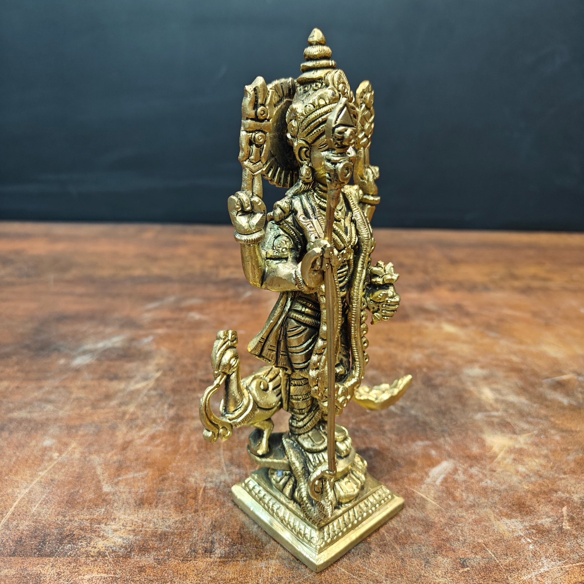 Brass Fine Small Murugan Swamy Kartikeya Idol Golden Finish 7 Inch - Image 4
