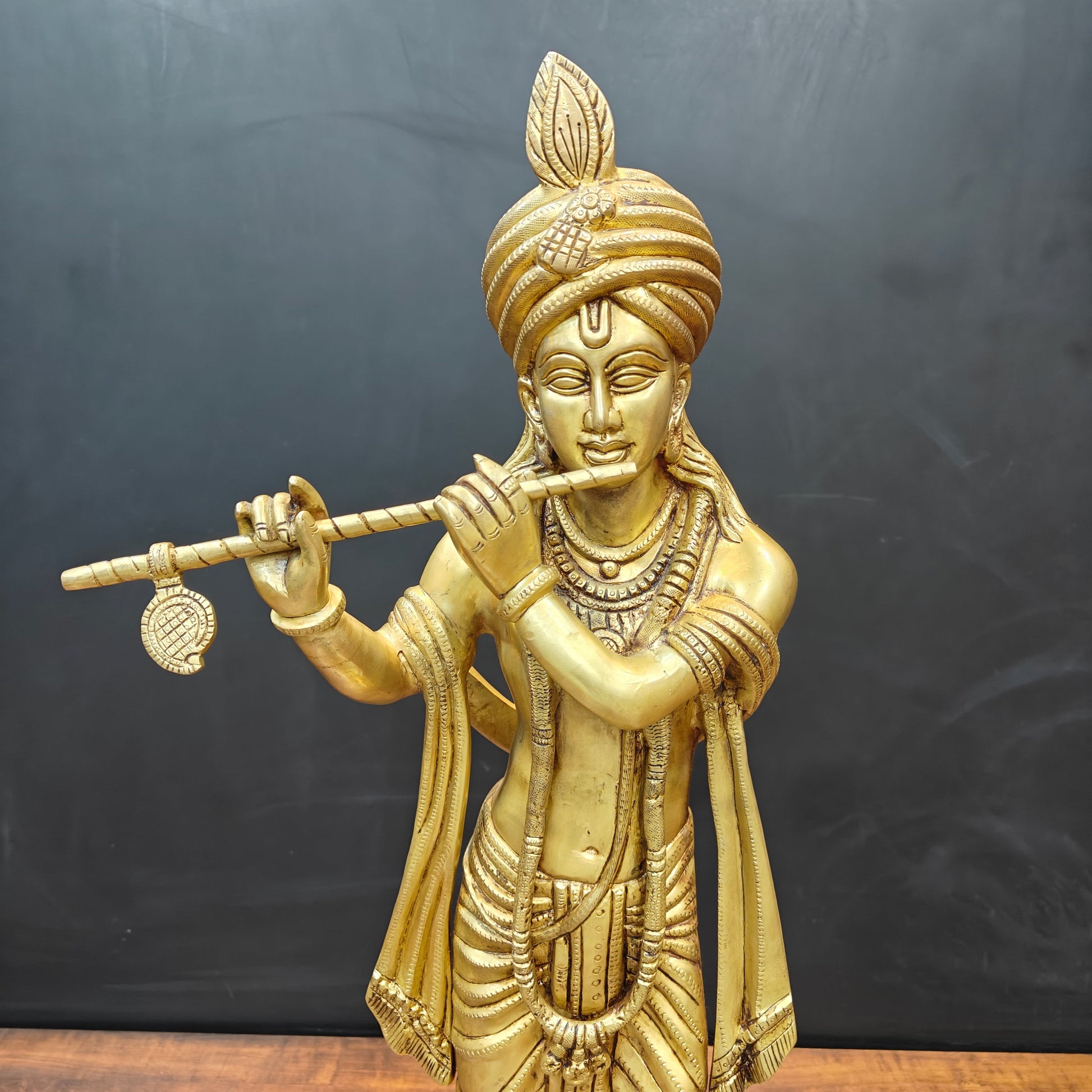 Brass Fine Krishna Statue Golden Finish 2.5 Feet - Image 2
