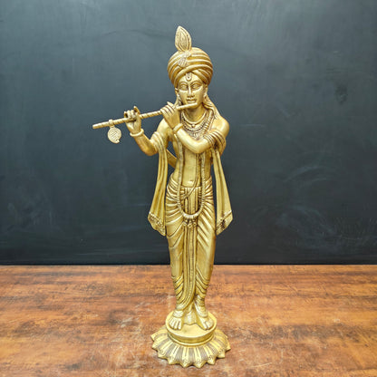 Brass Fine Krishna Statue Golden Finish 2.5 Feet by vendor-unknown - Hindu Gods (View 3)