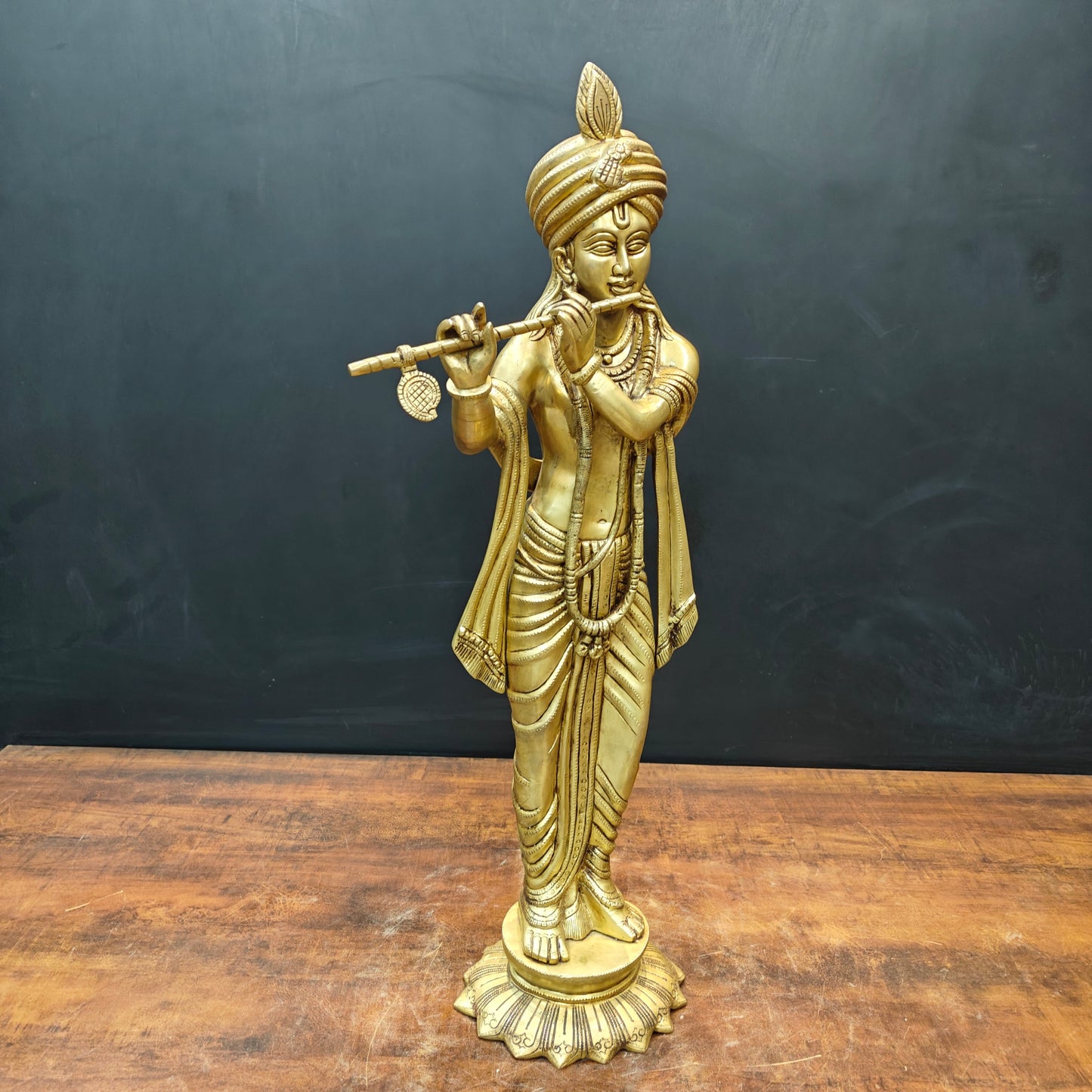 Brass Fine Krishna Statue Golden Finish 2.5 Feet
