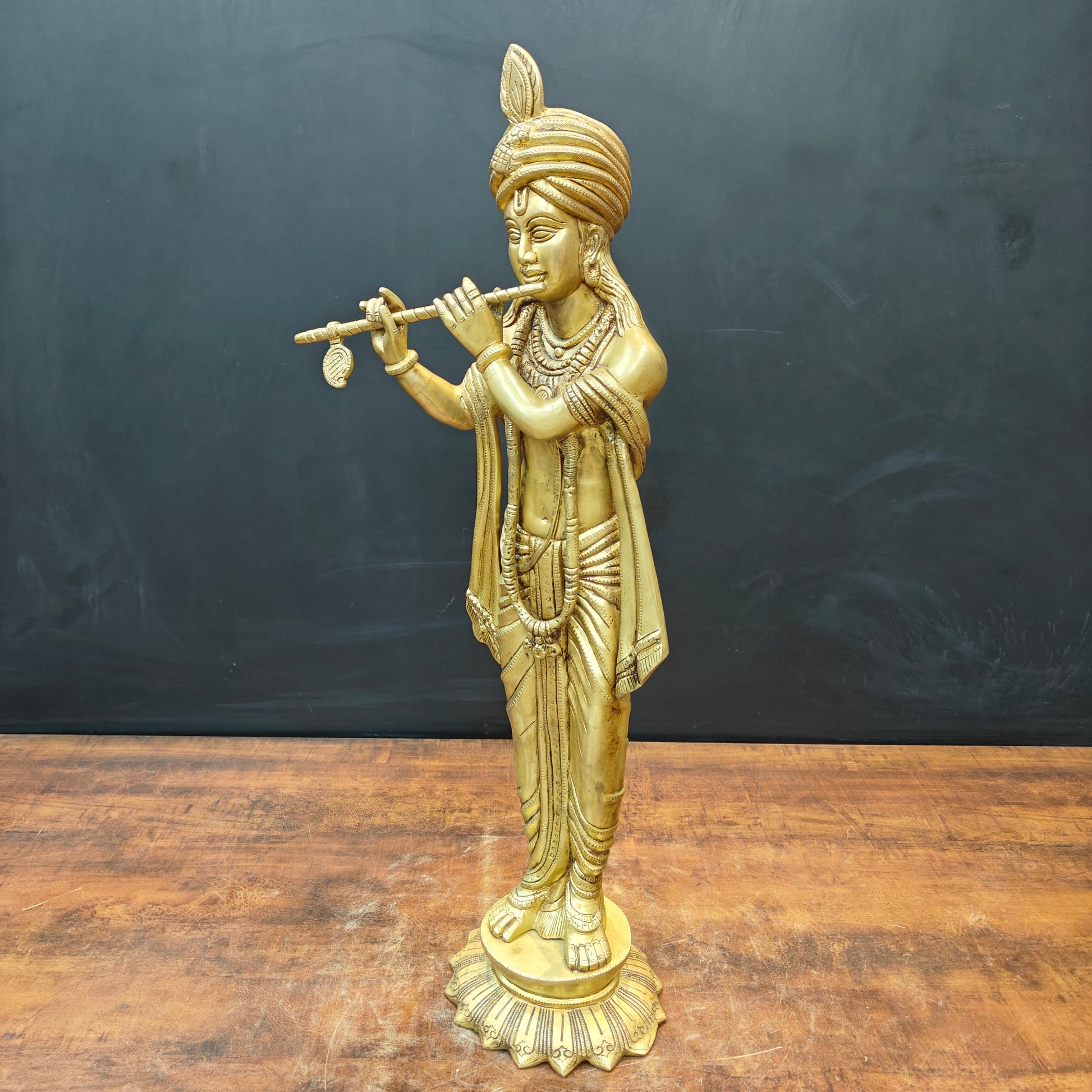 Brass Fine Krishna Statue Golden Finish 2.5 Feet - Image 5