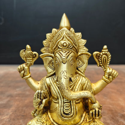 Brass Ganesha Idol Golden Finish 8 Inch by vendor-unknown - Hindu Gods (View 2)