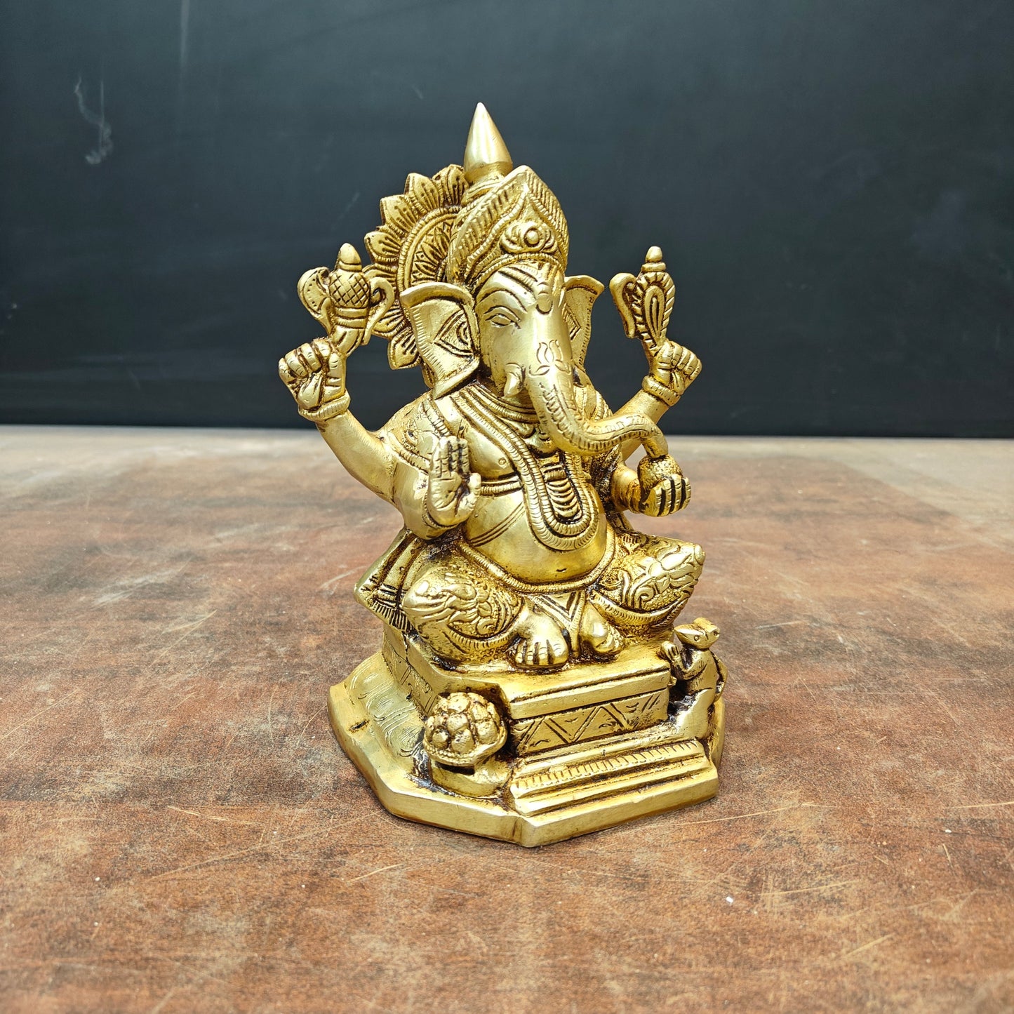 Brass Ganesha Idol Golden Finish 8 Inch