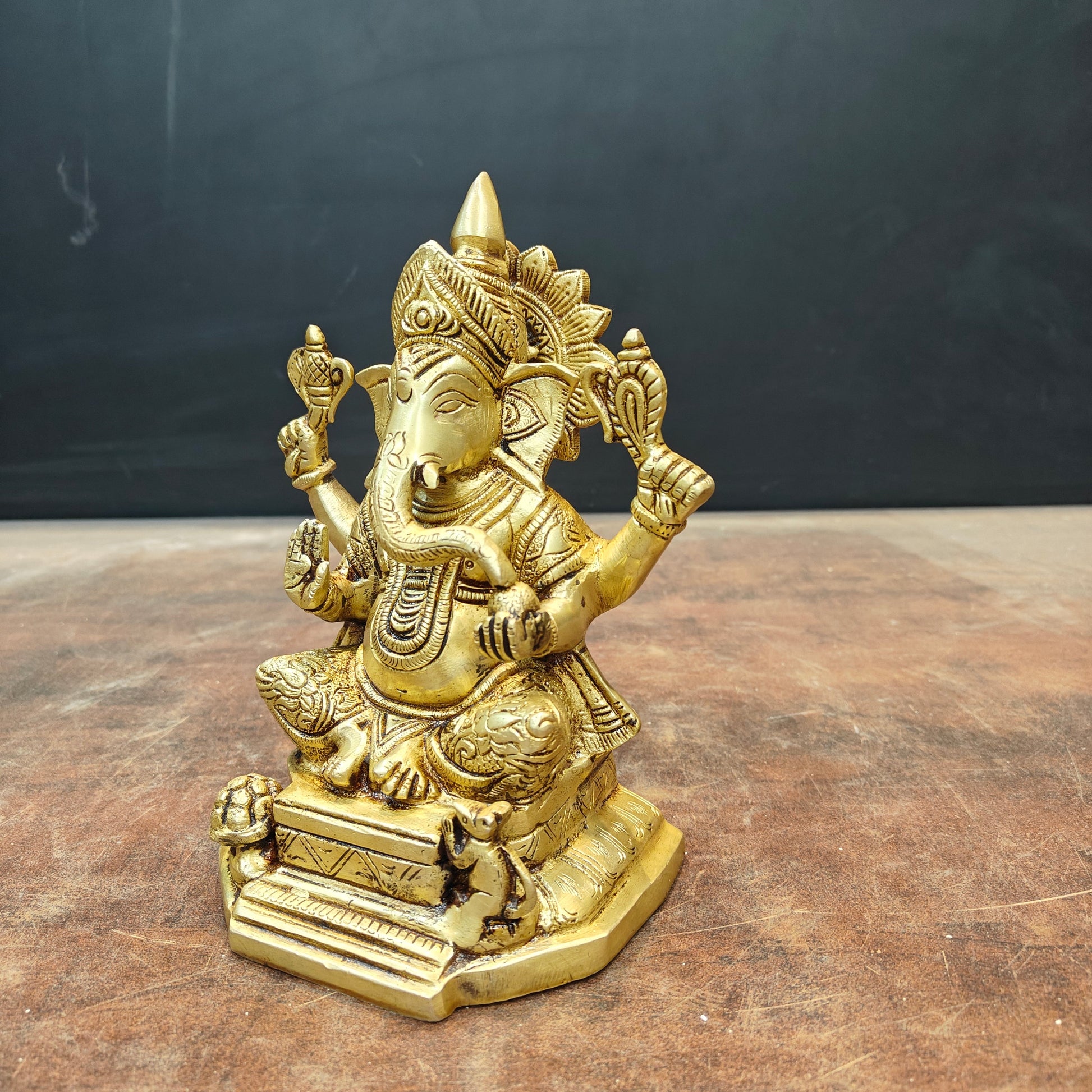 Brass Ganesha Idol Golden Finish 8 Inch - Image 5