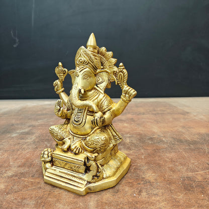 Brass Ganesha Idol Golden Finish 8 Inch by vendor-unknown - Hindu Gods (View 5)
